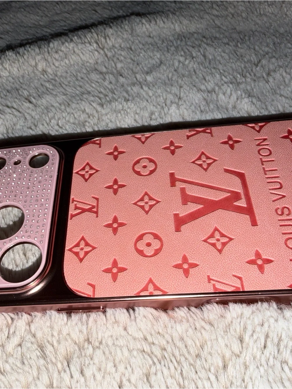 17 pro max  Pink Monogram Phone Case with Crystal Camera Accent